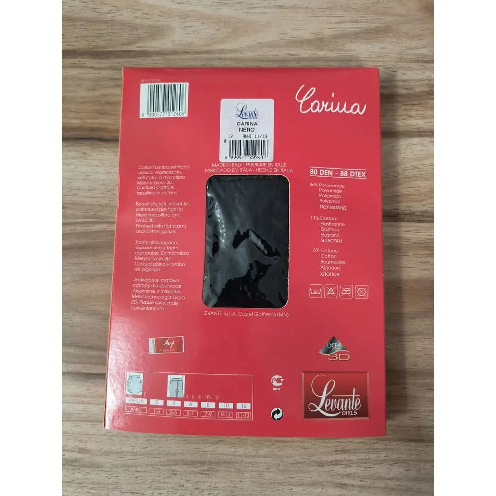 Levante Carina Girls Winter Weight Tights Black Size 12 Ages 11-13 Made in Italy